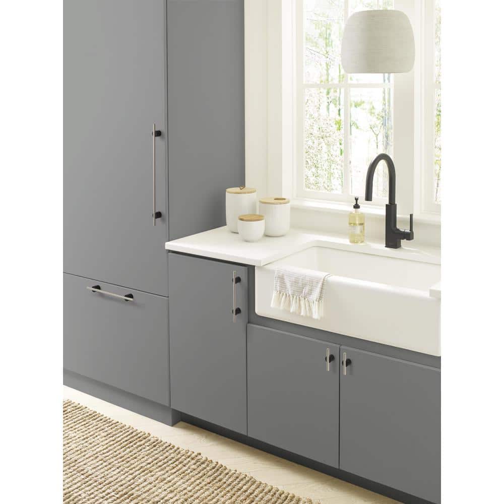 Polished Nickel and Matte Black Modern Bar Drawer Pull