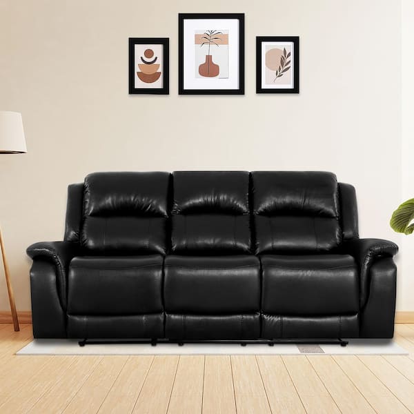 85.82 in. W Rolled Arm Faux Leather Rectangle Push Back Recliner Sofa in Espresso