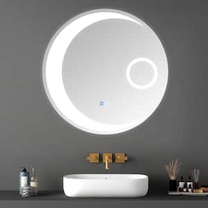 29.5 in. W x 29.5 in. H Round Frameless Wall Mount Bathroom Vanity Mirror in Silver with LED Light Anti-Fog