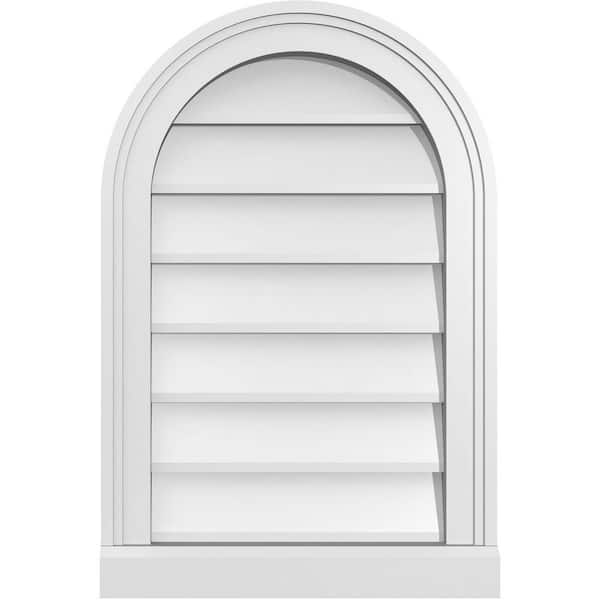 Ekena Millwork 16 in. x 24 in. Round Top White PVC Paintable Gable Louver Vent Non-Functional