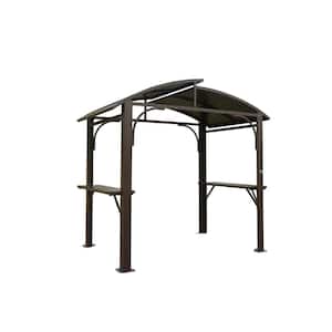8 ft. x 5 ft. Brown Outdoor Grill Canopy with Double Galvanized Steel Roof and 2 Side Shelves, BBQ Gazebo Grill Tent