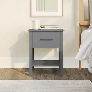 1-Drawer Dark Grey Wood Set of 2-Craftsman Nightstands with Shelf