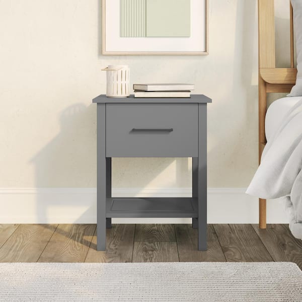 Welwick Designs 1-Drawer Dark Grey Wood Set of 2-Craftsman Nightstands with Shelf