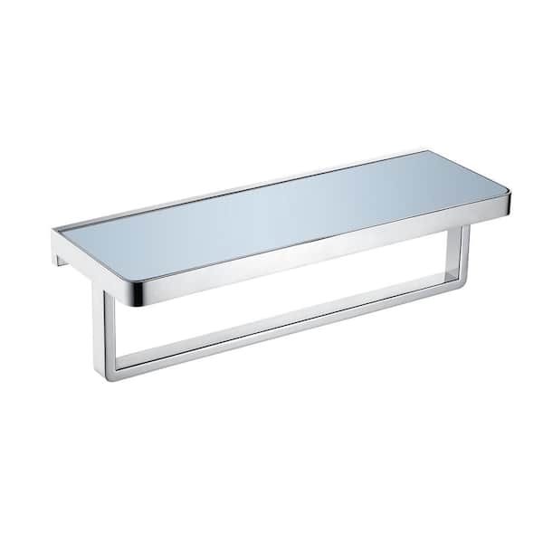 Lexora Bagno Bianca Stainless Steel White Glass Shelf with Towel Bar in Chrome