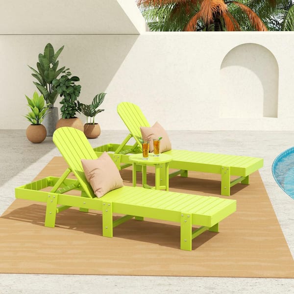 WESTIN OUTDOOR Altura 3-Piece Outdoor Patio Classic Adjustable Adirondack Backrest Chaise Lounge and 18 in. Round Side Table Set, Lime