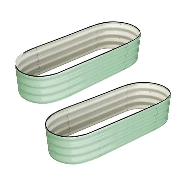 6x3x1ft 2PCS Olive Green Galvanized Raised Garden Bed, Oval Bottomless Metal Planter Box, Outdoor Bed with Safety Edge