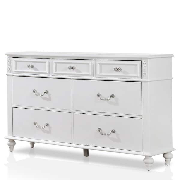 Furniture of America Fritza White 7-Drawer 56 in. Dresser