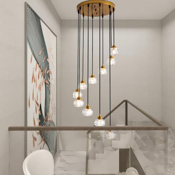 10-Light Gold Albany Unique Tiered Chandelier with Crystal Accents