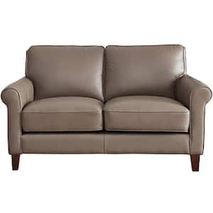 Laguna 60 in. Taupe Solid Top Grain Leather 2-Seater Loveseat with Removable Cushions