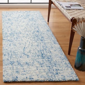 Abstract Blue/Ivory 2 ft. x 8 ft. Contemporary Marble Runner Rug