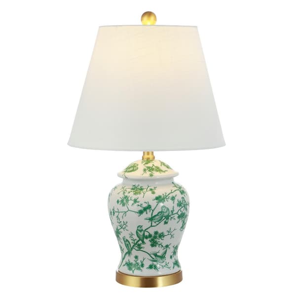Penelope 22 in. Green/White Chinoiserie Classic LED Table Lamp