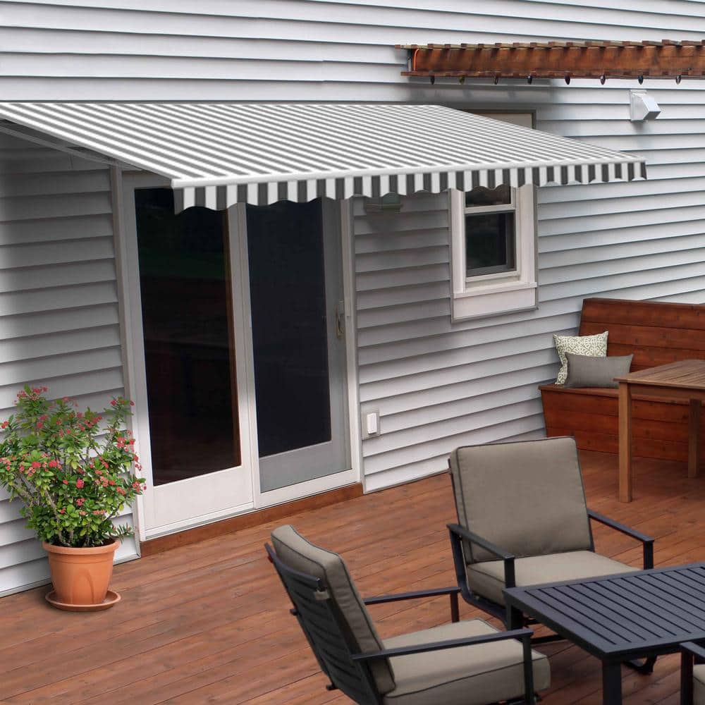Gray and White Striped Polyester Retractable Awning Fabric Replacement