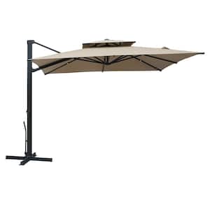 10 x 10 ft. 360° Rotation Double Top Square Cantilever Patio Umbrella in Taupe
