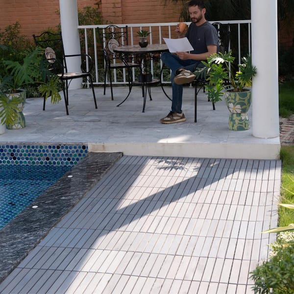 Tidoin Outdoor 1 ft. x 1 ft. Acacia Wood Deck Tile in Light Gray(20 Per Box)