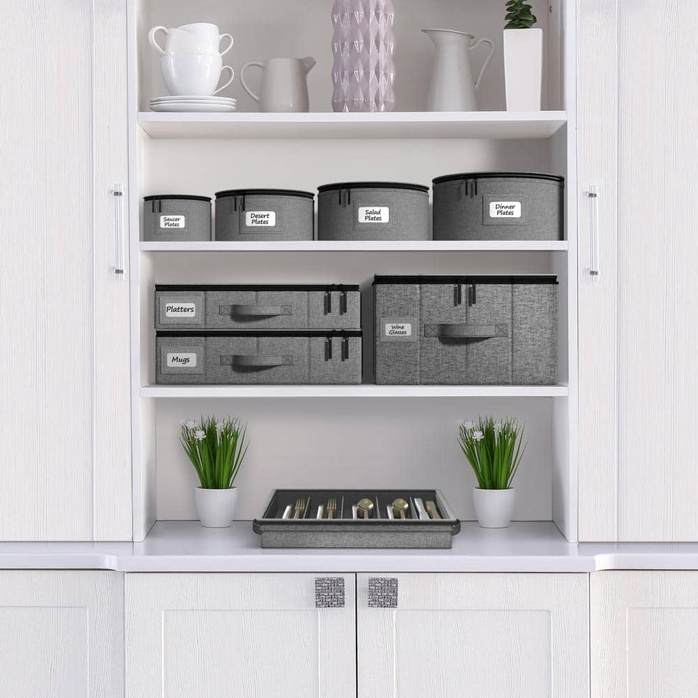 Gray 8-Piece Hard Shell Dinnerware Storage Set