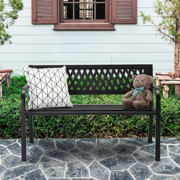 Black 2-Person 47 in. Metal Outdoor Bench