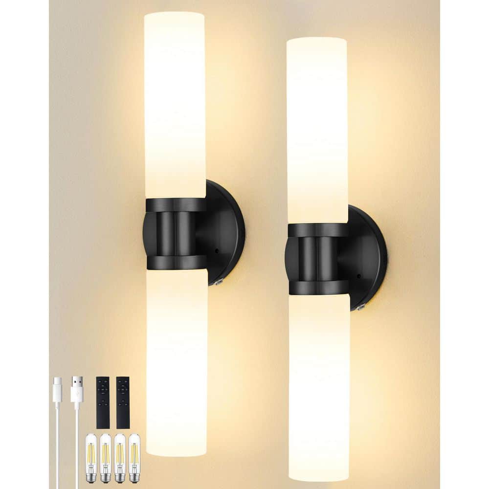 16.5 in. 2-Light Modern Black Rechargeable Battery Operated Wall Sconce Dimmable Vanity Light Remote for Bedroom Hallway price history on PriceWatchPro
