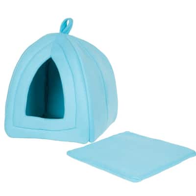 Medium Sized Blue Tent-Style Cat Igloo - Cozy Covered Bed for Cats and Kittens