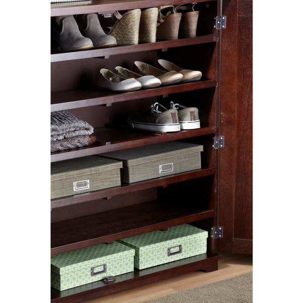 northbeam 41 in. H x 40 in. W Brown Wood Shoe Storage Cabinet For 38 Pairs with adjustable Shelves BOX0021721800
