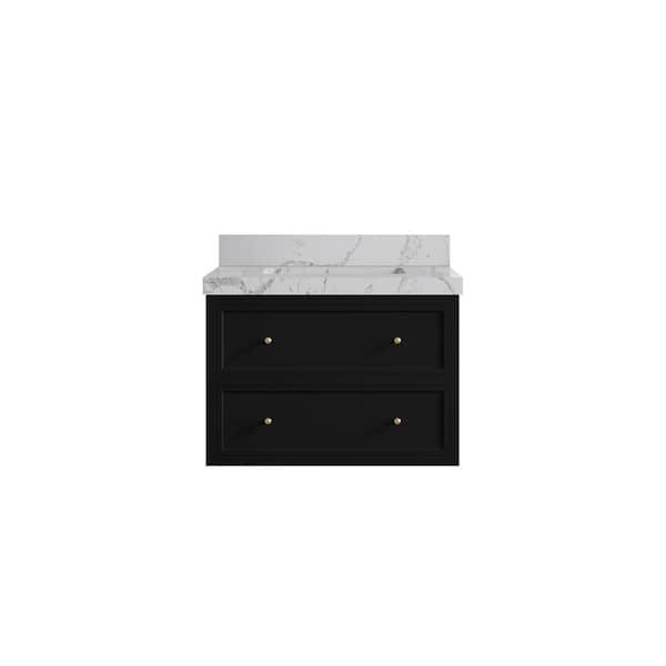 Willow Collections Roswell 30 in. Single Sink Freestanding Black Bath Vanity with Venatino Qt. Top Unassembled