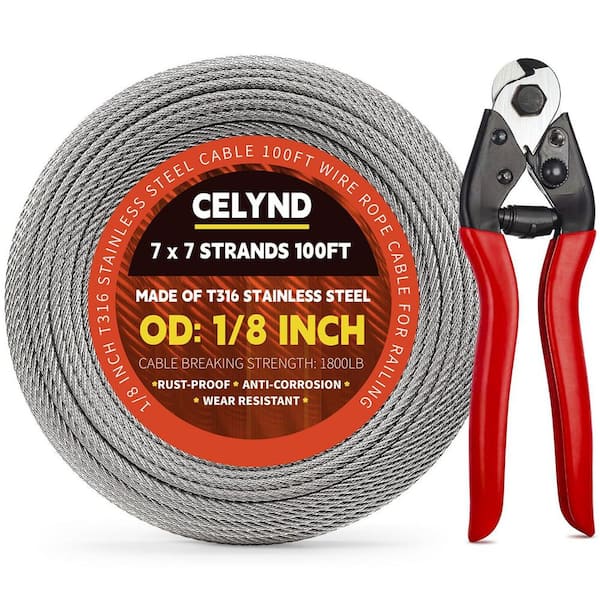 100FT T316 Stainless Steel Wire Rope Cable for Railing System Kit Marine-Grade Strong 1/8 Inch Diameter