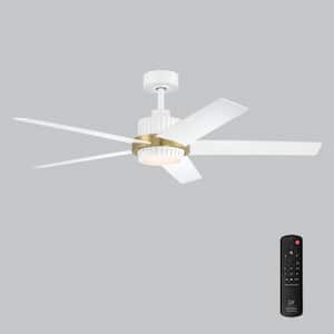 Cassique 52 in. Integrated LED Indoor/Outdoor Matte White Selectable CCT Ceiling Fan with Light, Remote Control