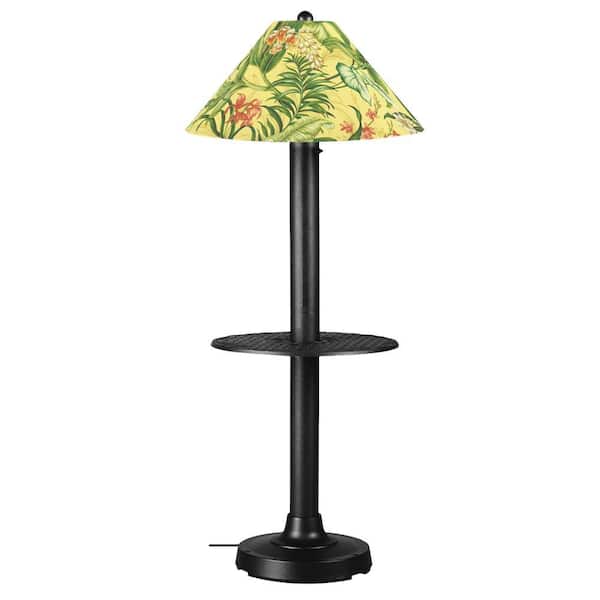 Patio Living Concepts Catalina 63.5 in. Outdoor Black Floor Lamp with Tray Table and Soleil Linen Shade