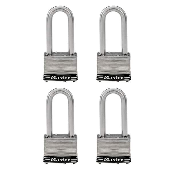 Laminated Stainless Steel Keyed Padlock W/ Long Shackle for sale online Master Lock 4pc 2 In 
