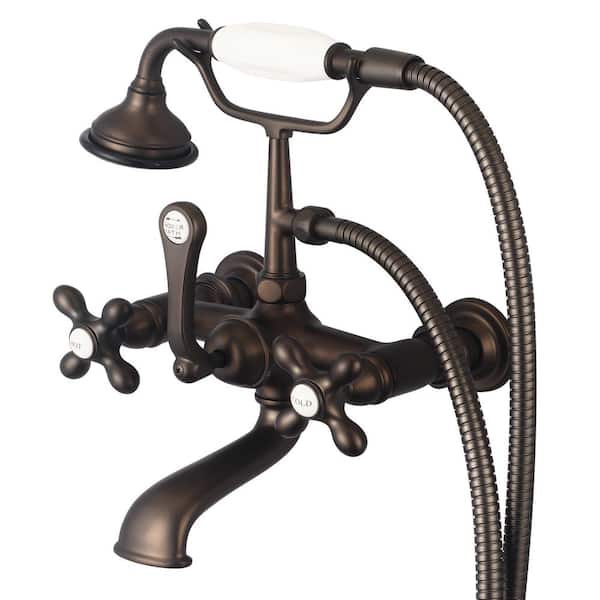 Water Creation 3-Handle Vintage Claw Foot Tub Faucet with Handshower and Cross Handles in Oil Rubbed Bronze