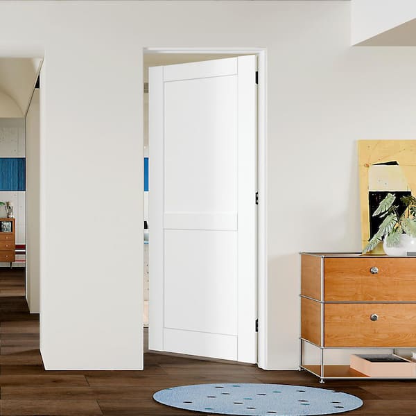 30 in. x 80 in. 2 -Panel, Composite, White Primed, MDF Prehung Interior Door Right-Handed with Door Jamb Hardware Kit