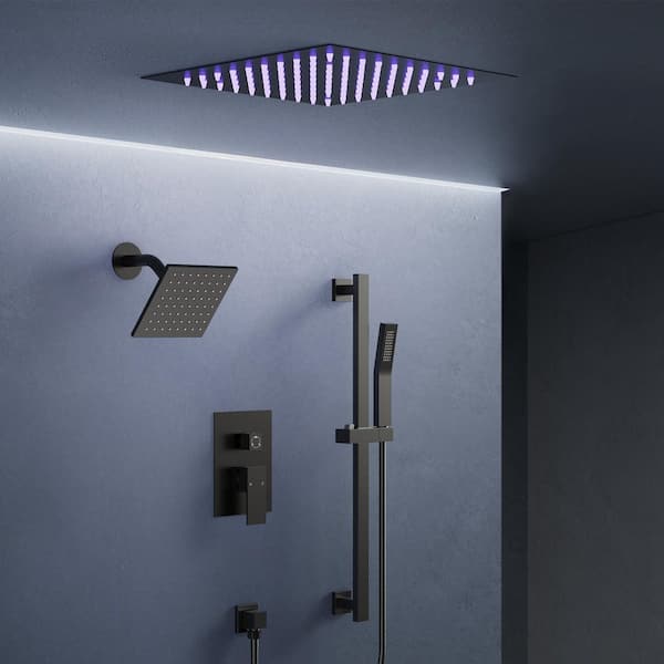 3-Spray Square 12 in. Rain Shower System with 6 in. Shower Head Handheld Shower in Matte Black 2.5 GPM