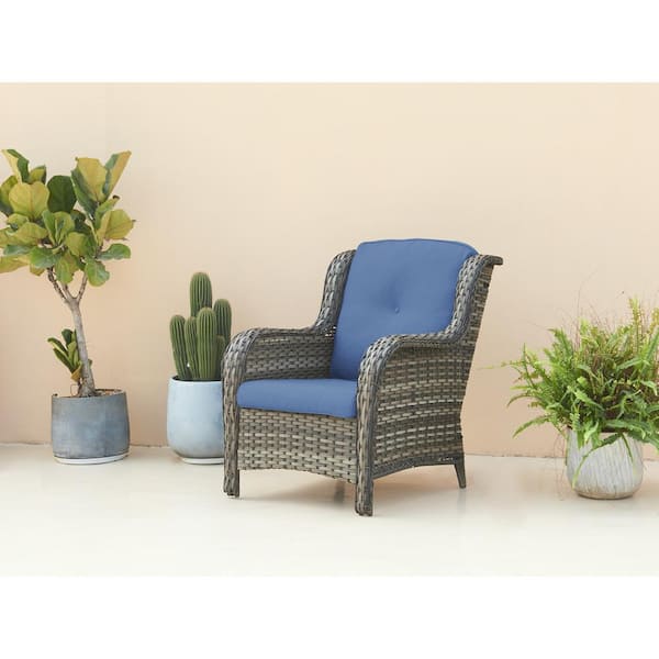 Gymojoy Carolina Gray Wicker Outdoor Chair with Blue Cushions (2