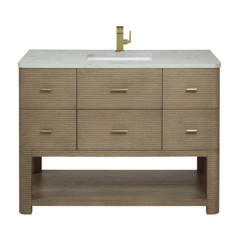 Lucian 48" Pebble Oak Single Vanity with Victorian Silver Quartz Top