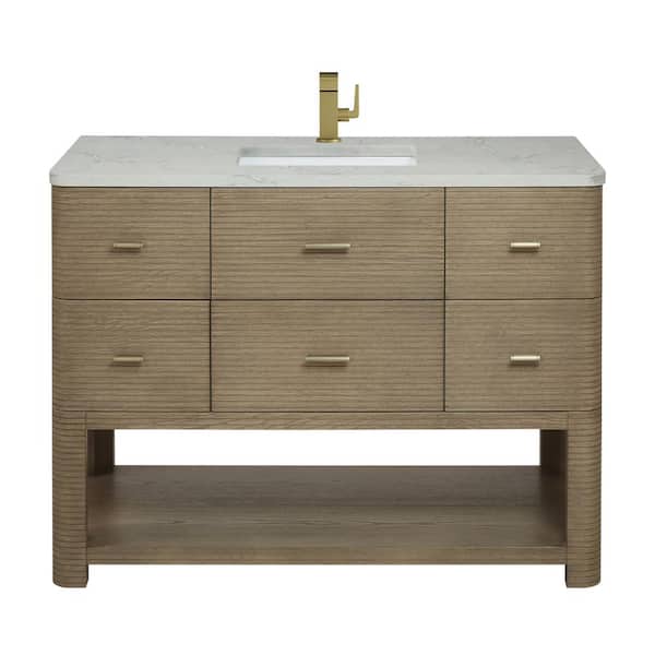 James Martin Vanities Lucian 48.0 in. W x 21.5 in. D x 36 in. H Single Bath Vanity in Pebble Oak with Victorian Silver Silestone Quartz Top