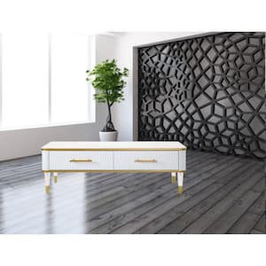 Modern 47 in. White/Gold Rectangle Stone Top Coffee Table with Storage