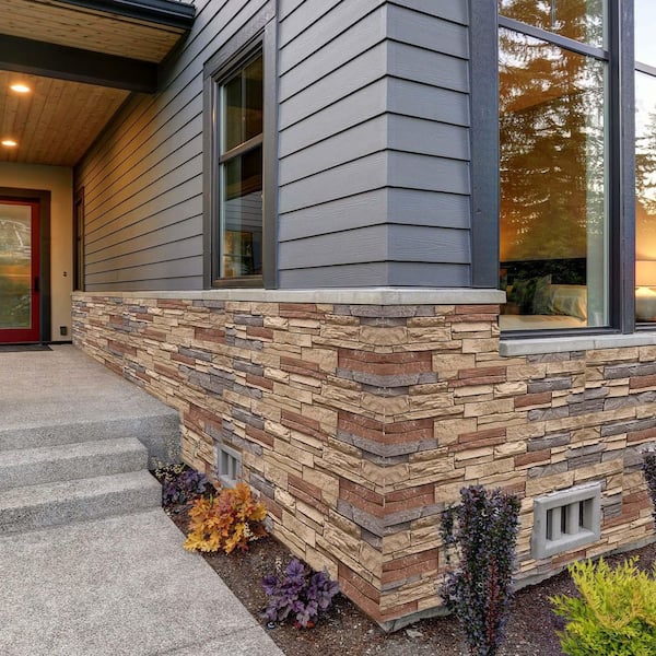 SKYSHALO 45.6 in. x 12.8 in. Faux Stacked Stone Panel High-Density