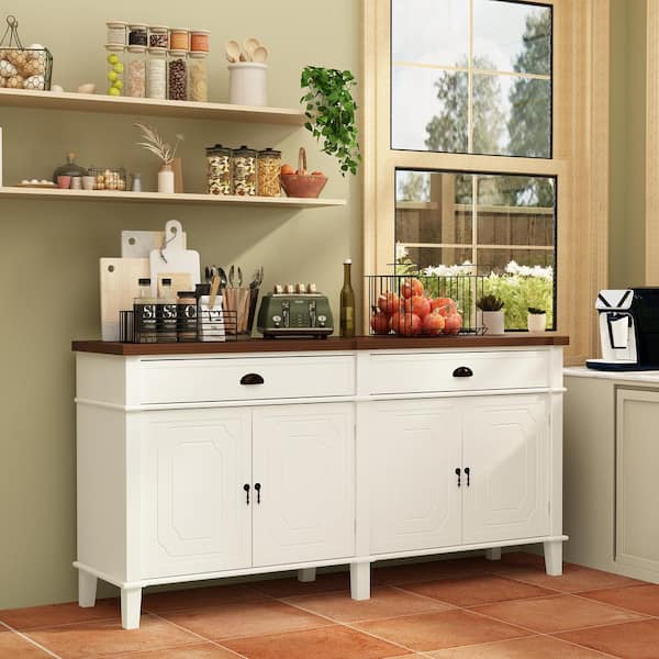 FUFU&GAGA White Wooden 63 Width Sideboard, Food Pantry