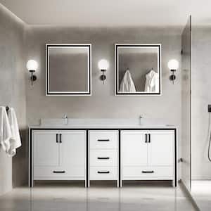 Ziva 80 in W x 22 in D White Double Bath Vanity, White Quartz Top, Faucet Set and 30 in Mirrors