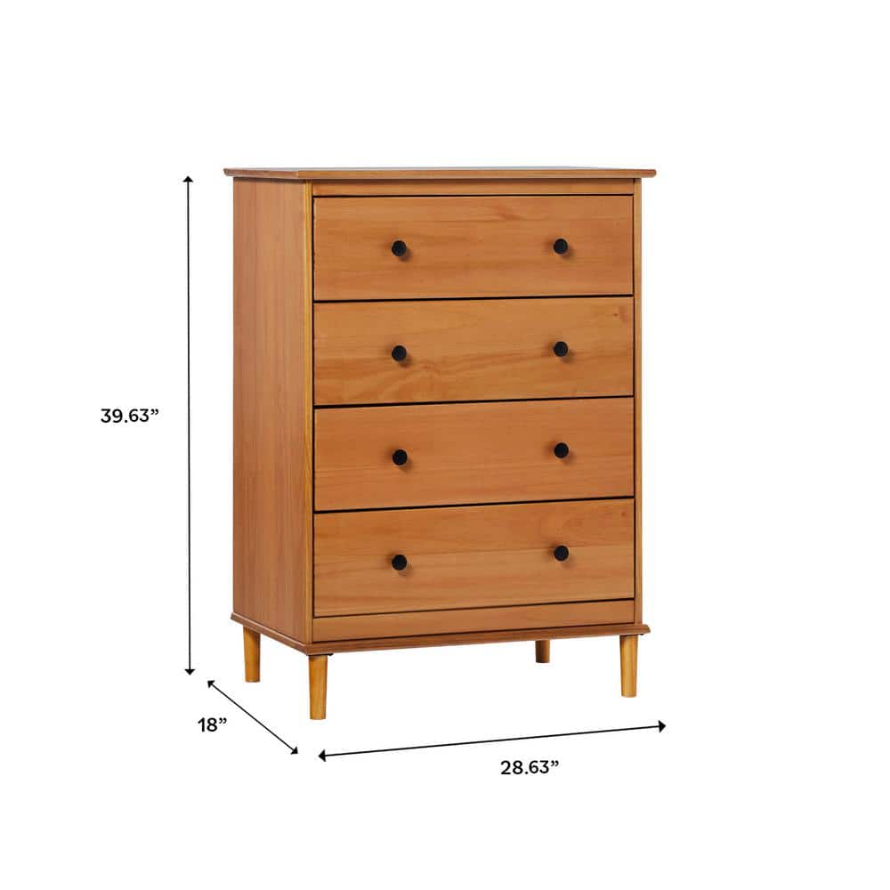 Caramel Mid-Century Modern 4-Drawer Solid Wood Dresser