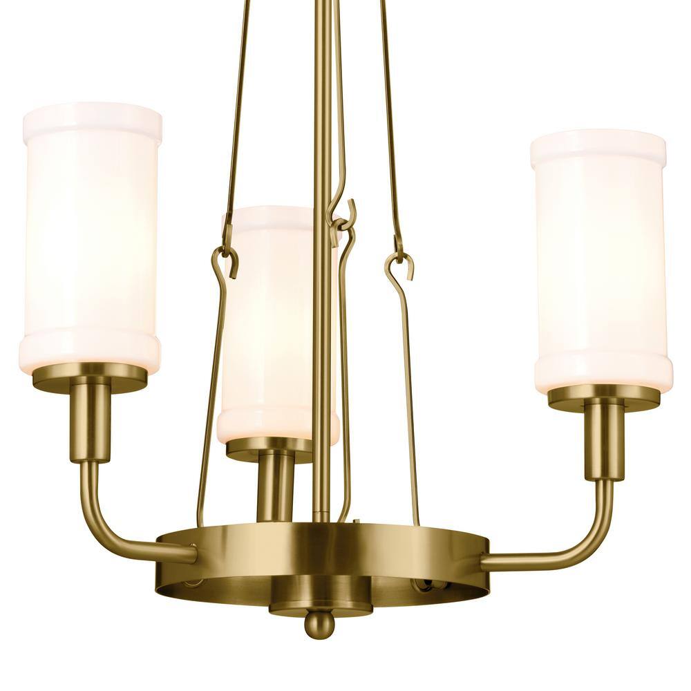 Natural Brass Mini Chandelier with Opal Glass Shades