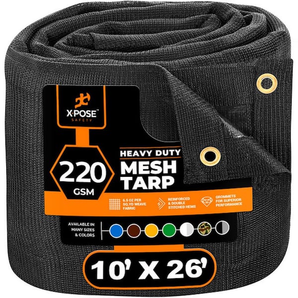 XPOSE SAFETY Heavy-Duty Mesh Tarp 10 ft. x 26 ft. Multi-Purpose Black Protective Cover with Air Flow