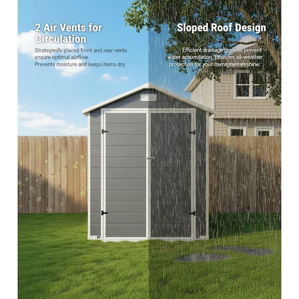 Light Gray 6 ft. W x 4 ft. D Plastic Resin Shed with Floor and