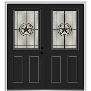 Elegant Star 72 in. x 80 in. 2-Panel Left-Hand 1/2 Lite Decorative Glass Black Painted Fiberglass Prehung Front Door