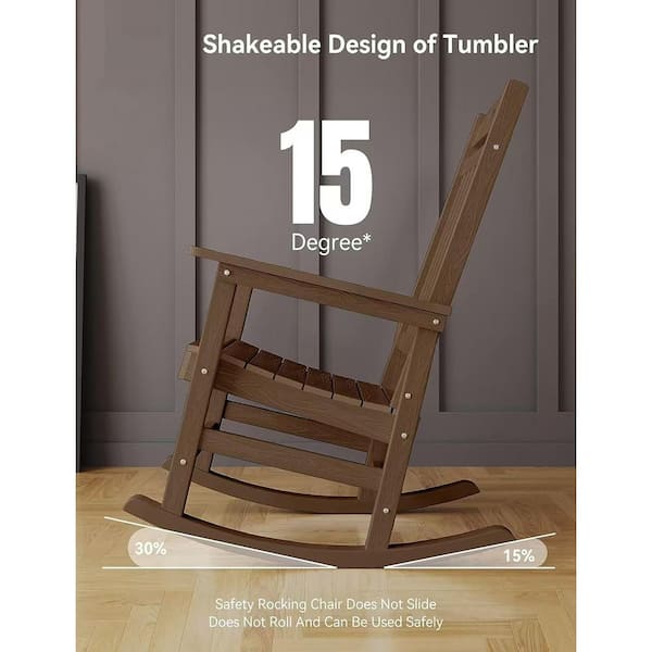 Teak Plastic Patio Outdoor Rocking Chair, Fire Pit Adirondack Rocker Chair with High Backrest
