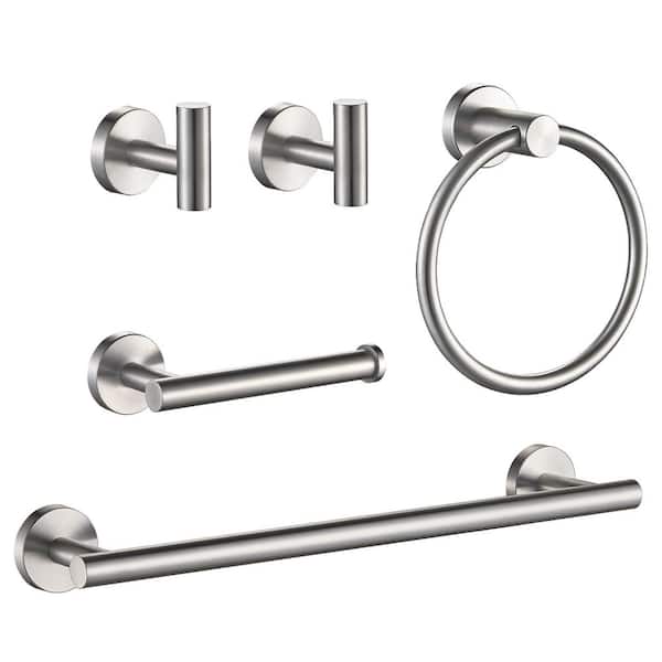 Bathroom Hardware Set 5-Pieces Towel Bar, Towel Ring, Robe Hook, Toilet Paper Holder Wall Mounted Brushed Nickel