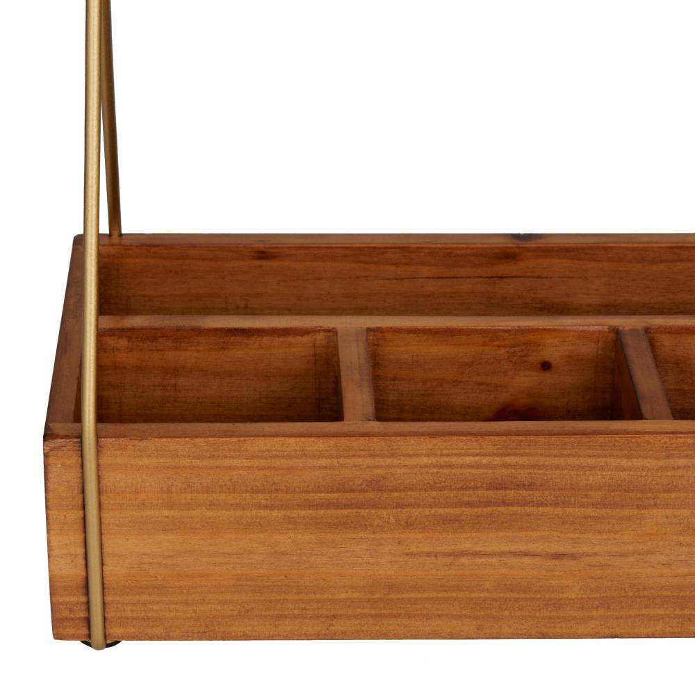 Brown Wood and Gold Metal 6-Bottle Wine Holder