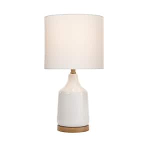 Saddlebrook 21.5 in. Cream Ceramic and Faux Wood Table Lamp with White Fabric Shade