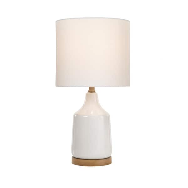 Hampton Bay Saddlebrook 21.5 in. Cream Ceramic and Faux Wood Table Lamp with White Fabric Shade