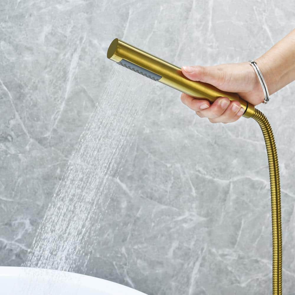 Brushed Gold Stainless Steel Freestanding Tub Filler with Handshower