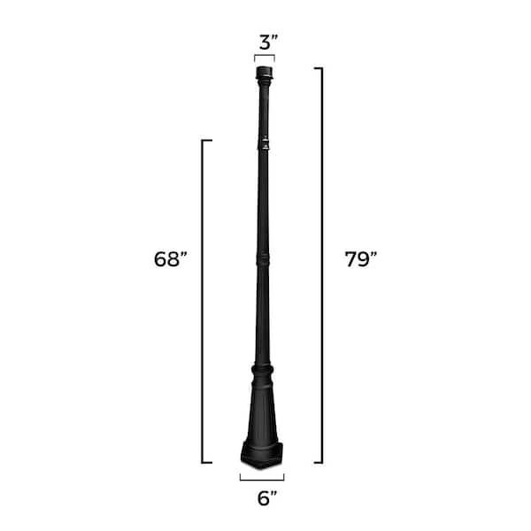 Decorative Cast Aluminum 79 in. Tall 3 in. Fitter Outdoor Black Post Light Pole